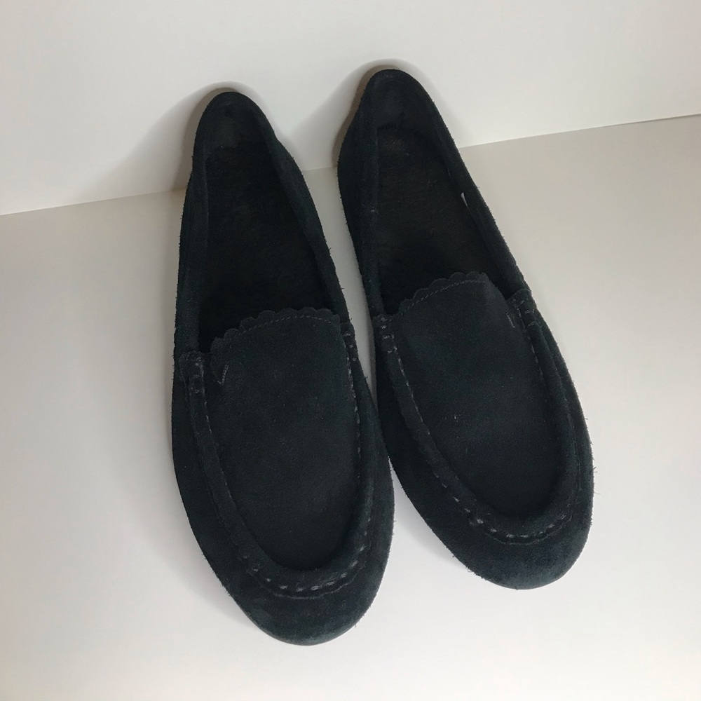 vionic McKenzie Slip On Moccasin Shoes Black Suede Fur Inside Size 8